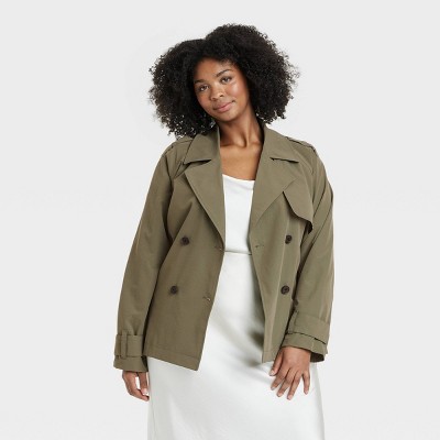 Women's Short Trench Coat - A New Day™ Olive 2X