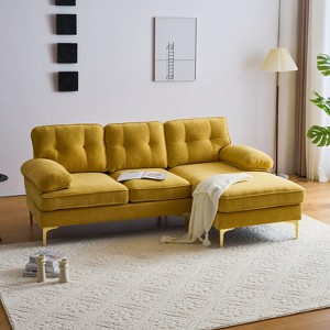 VASIP 82" Modern L-Shaped Velvet Sectional Sofa,Space Saving Sleek Design Plush Comfort Couches,for Living Room, Bedroom ,Yellow - 1 of 4