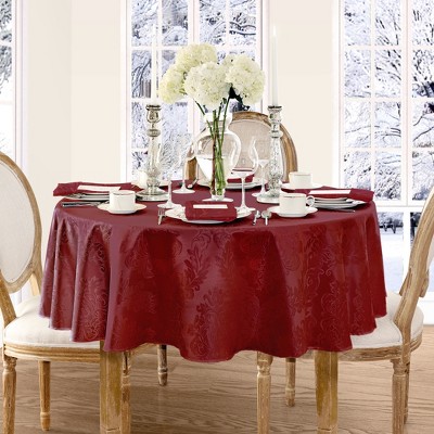 Burgundy Jacquard Damask Round Polyester Tablecloth