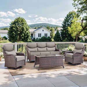 Gymojoy Outdoor Patio Sofa Chairs Coffee Table with Swivel Chairs for Garden  Yard - 1 of 4