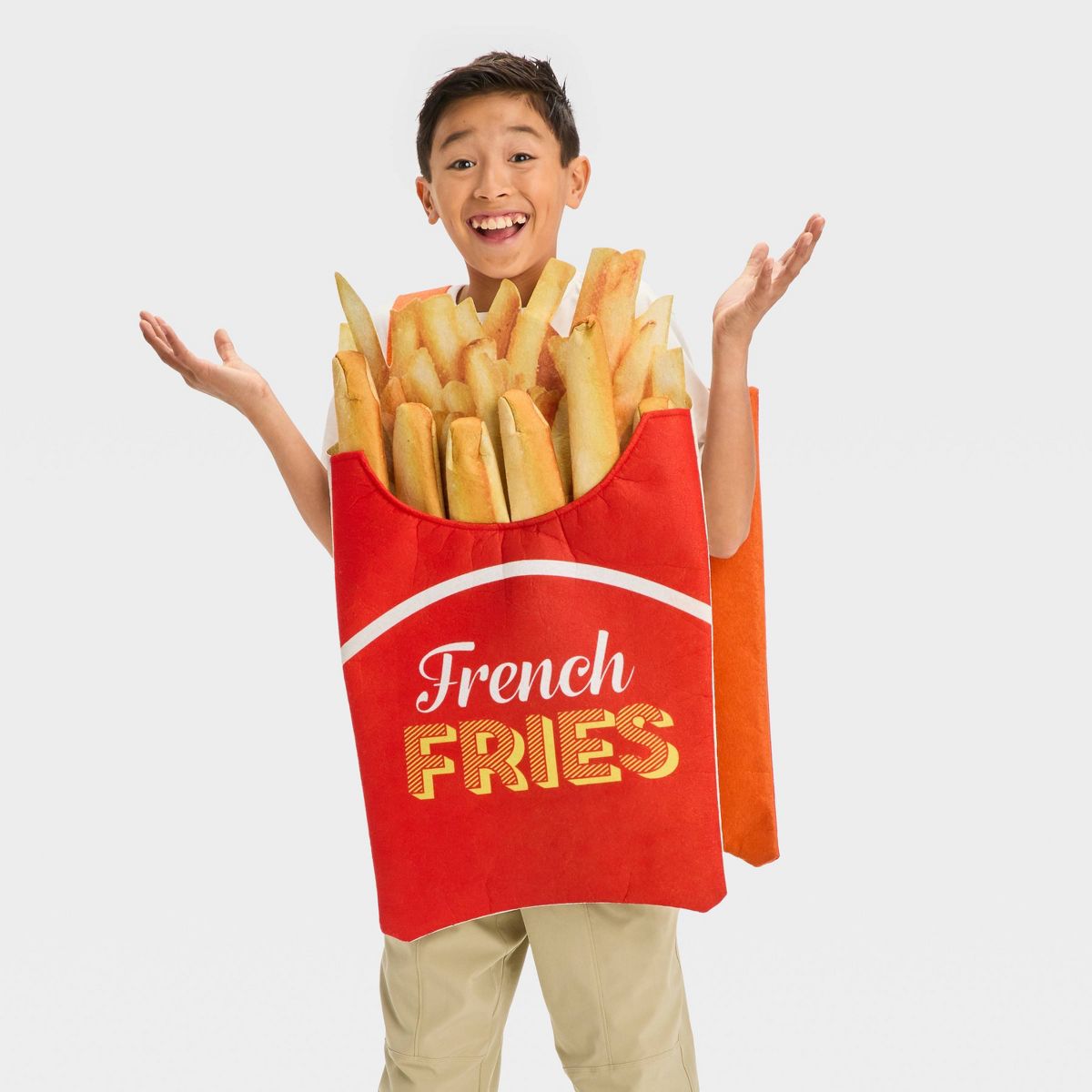 Kid wearing a French fries Halloween costume