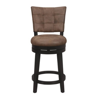 Chestnut Faux Leather and Wood Swivel Counter Stool