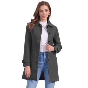 Allegra K Women's Winter Outerwear Peter Pan Collar Mid-thigh A-line Single Breasted Coat - 1 of 4