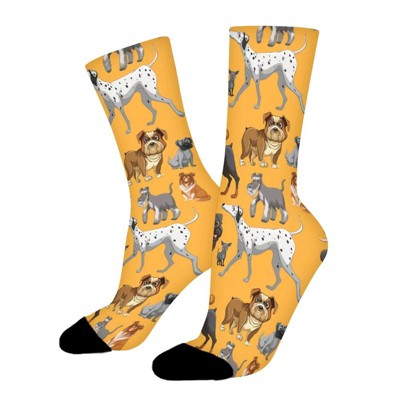 Cute Dog Yellow Women Printed Crew Socks Funny Funky Socks Soft Polyester Novelty Gifts for Artists Men