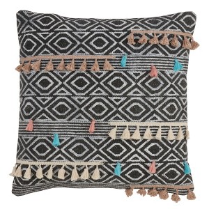 Saro Lifestyle Geo Print Tassel Pillow - Down Filled, 18" Square, Multi - 1 of 2