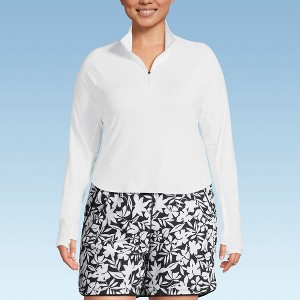 Lands' End Women's Long Sleeve Rash Guard Cover-up UPF 50 - 1 of 4