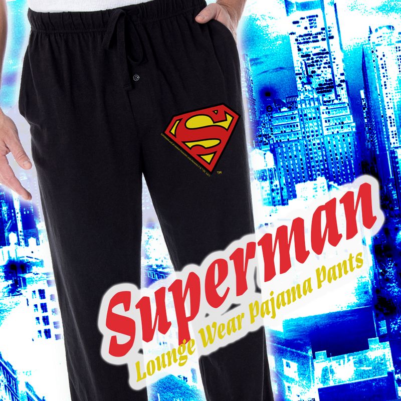 DC Comics Men's Superman Pajama Pants Classic S Symbol Loungewear Sleep Pants Black, 3 of 4
