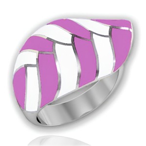 Slickblue Stainless Steel Ring for Women, Pink and White Epoxy, Curved Band, No Stone, Polished, Sizes 5–10 - 1 of 4