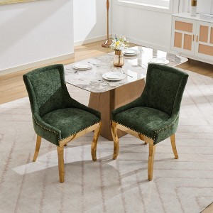PAGED Modern Style Dining Chairs Set of 2 Chenille Living Room Chairs with Curved Gold-Plated Legs and Rivet Trim for Living Room - 1 of 4