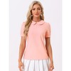INSPIRE CHIC Women's Summer Peter Pan Collar Contrast Trim Puff Short Sleeve Blouse - 2 of 4