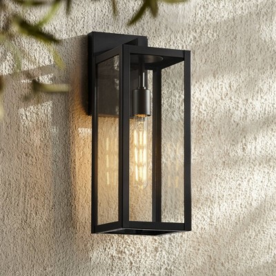 Mystic Black Metal Outdoor Wall Light with Clear Glass Panels