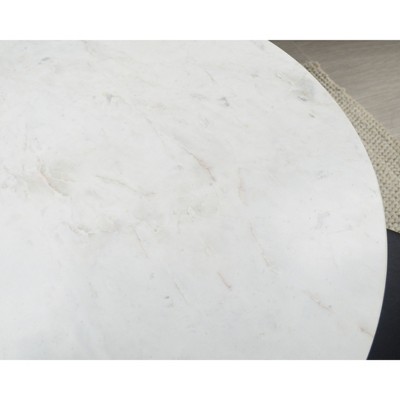 Enzo 40 Inch Round Marble Top Dining Table with Black Iron Base