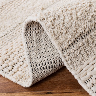 Ivory and Beige Striped Wool Cotton Runner Rug