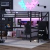 Okak Queen Metal High Loft Bunk Bed with L-shaped Desk & USB Heavy Duty Bedframe with Wardrobe & Adjustable Shelf LED for Adults Teens Kids, Black - 2 of 4