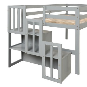 Twin Size Loft Bed, Pine Wood Twin Loft Bed Frame With Staircase Storage Space Slide Full-length Safety Guardrails For Bedroom No Box Spring Needed - 1 of 4