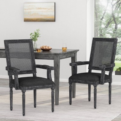Set of 2 Maria French Country Wood and Cane Upholstered Dining Chairs - Christopher Knight Home
