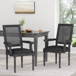 Set of 2 Maria French Country Wood and Cane Upholstered Dining Chairs - Christopher Knight Home - 1 of 4