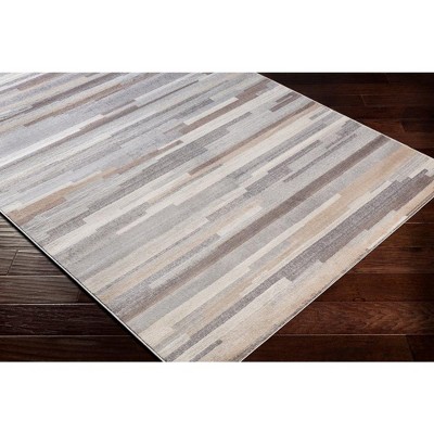Modern Medium Gray and Tan Geometric Synthetic Area Rug, 6'7" x 9'