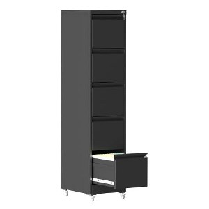 Munora - 5-Drawer Vertical File Cabinet with Lock & Wheels - Heavy Duty for A4/Letter/Legal Files - Black - 1 of 4