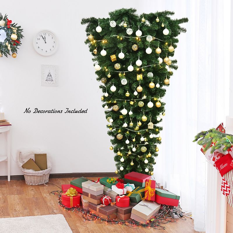 Costway 7Ft Unlit Upside Down Artificial Christmas Tree with 1000 Branch Tips Holiday, 5 of 11
