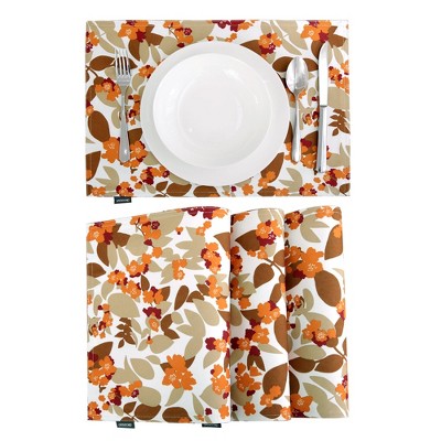 Deconovo Reversible Waterproof Oxford Placemats 12"x18" | Floral & Solid Set of 4