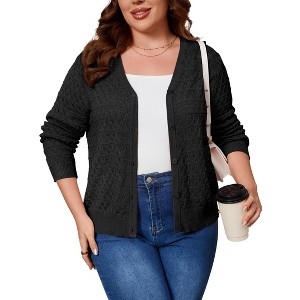 Coolmee Plus Size Cardigan Sweaters for Women Fashion Long Sleeve Midweight Outerwear Loose Fit Button Open Front Tops - 1 of 4