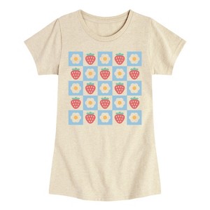 Girls' - Instant Message - Strawberry Flower Grid Fitted Short Sleeve Graphic T-Shirt - 1 of 4