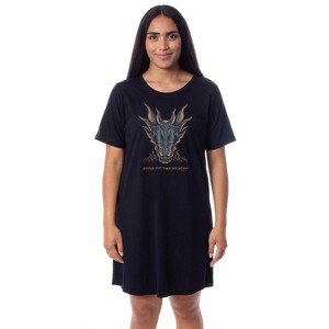 House of the Dragon Womens' TV Show Series Skull Nightgown Pajama Shirt Black - 1 of 3