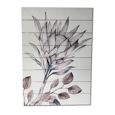 18" x 26" Soft Protea Print on Planked Wood Wall Sign Panel Gray - Gallery 57