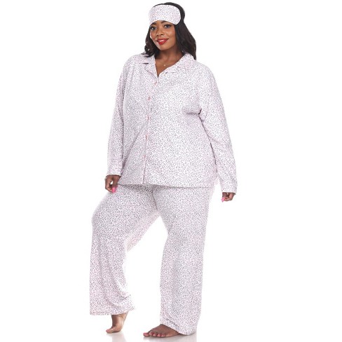 Women s Plus Size Three Piece Pajama Set Pink Cheetah 2X White Mark