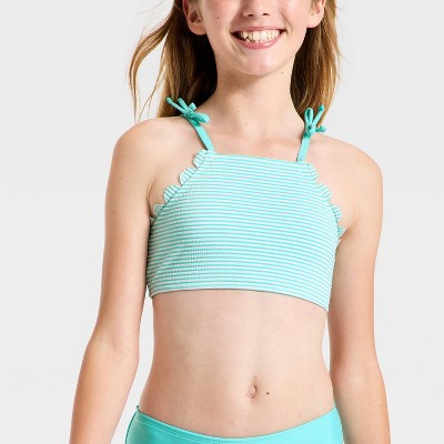 Cat & Jack Girls' Scallop Seersucker Bikini Set - Cat & Jack™ Aqua Blue M — фото 3