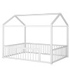 Polibi Montessori Metal House Floor Bed Frame with Full Fence Guardrails - 3 of 4