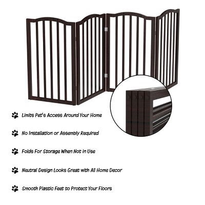 Brown 4-Panel Folding Wooden Pet Gate for Doorways and Stairs