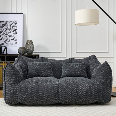 Aukfa Bean Bag Sofa Chairs Loveseat, Oversized Bean Bag Couch,  Lazy Floor Sofa Chair with Two Pillows for Living Room, Bedroom, Apartment