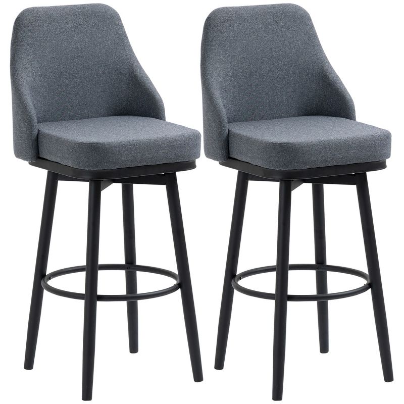 HOMCOM Extra Tall Bar Stools Set of 2, Modern 360° Swivel Barstools, Dining Room Chairs with Steel Legs and Footrest, 4 of 7