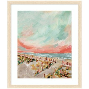 Kate and Laurel Framed Art Landscape 03 Beach by Annie Quigley, 22x26, Woodgrain Stripe Blonde - 1 of 4