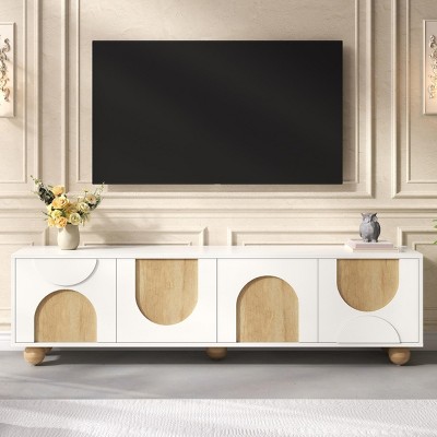 69" Modern Farmhouse TV Stand with Arched Doors & Solid Wood Legs for 75" TV,Living Room or Bedroom-Baofuwish