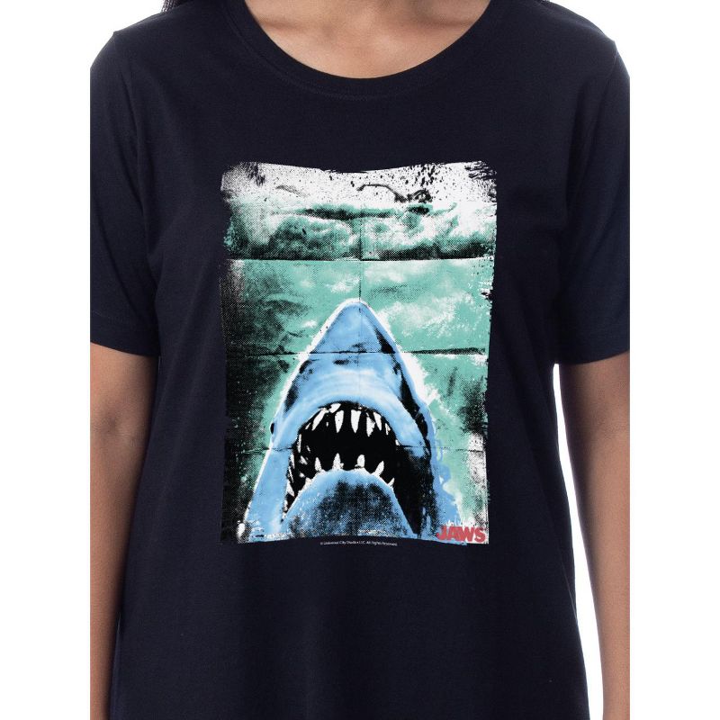 Jaws Womens' Film Movie Title Logo Distressed Nightgown Sleep Pajama Shirt Black, 2 of 4