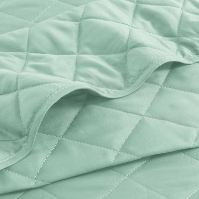 Sage Green Microfiber Diamond Stitched Full Quilt Set