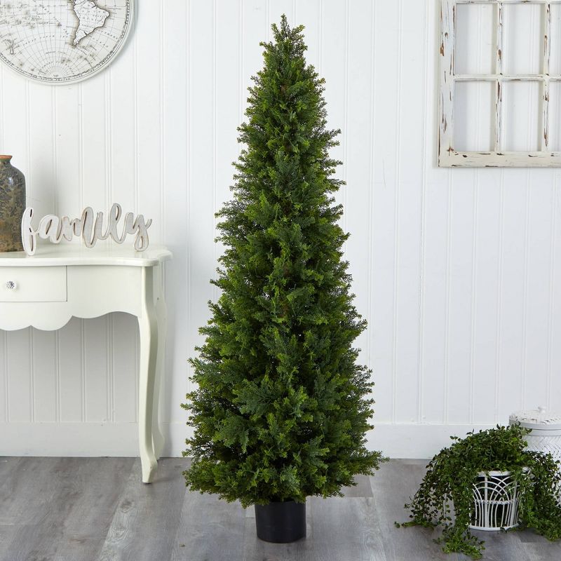 5.5&#39; Indoor/Outdoor Cypress Cone Topiary Artificial Tree - Nearly Natural, 3 of 7