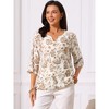 INSPIRE CHIC Women's 3/4 Sleeve Dressy Casual V Neck Boho Floral Button Decor Summer Blouse - 4 of 4
