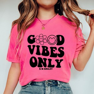 Simply Sage Market S.W.Smiley Good Vibes Only Smiley Face Garment Dyed Tee - 1 of 4
