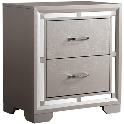 Alana Silver Champagne 2 Drawer Nightstand with Mirror Accents
