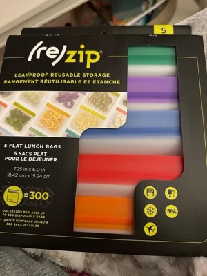  rezip 5-Pack Flat Reusable Lunch Bags, BPA-Free, Food Grade,  Leakproof, Freezer and Dishwasher Safe, 5 Sandwich/Lunch Bags (3.5 Cup /  28-Ounce)