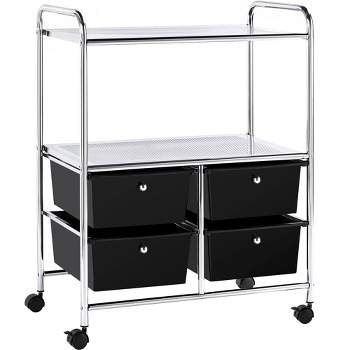 Yaheetech 4-Drawer & 2-Shelf Rolling Storage Cart with Wheels,Black