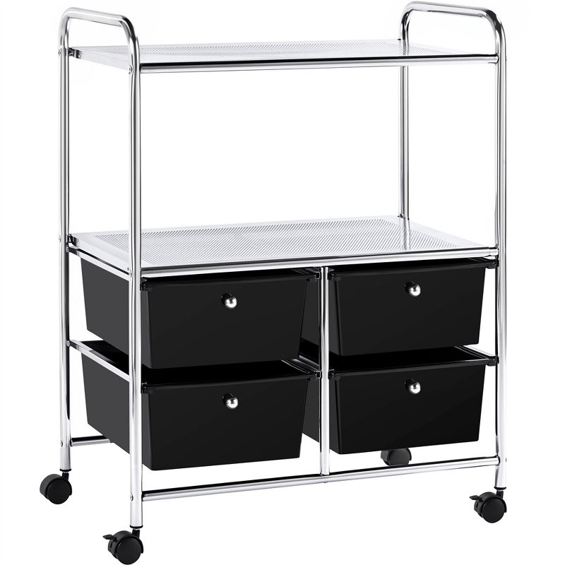 Yaheetech 4-Drawer & 2-Shelf Rolling Storage Cart with Wheels,Black, 1 of 9