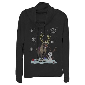Juniors Womens Frozen Christmas Sweater Friends Cowl Neck Sweatshirt - 1 of 3