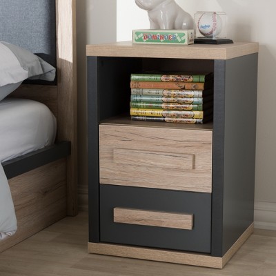 Pandora Two-Tone Gray and Oak 2 Drawer Nightstand