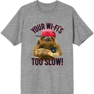 Playful Sloth - Your Wi-Fi's Too Slow! Adult Crew Neck Short Sleeve Tee - 1 of 2