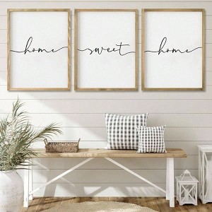 Set of 3 Framed Farmhouse Home Sweet Home Sign Above Bed Wall Decor Wood Signs Warm Brown Color Bedroom Wall Art Home Decor - 1 of 4